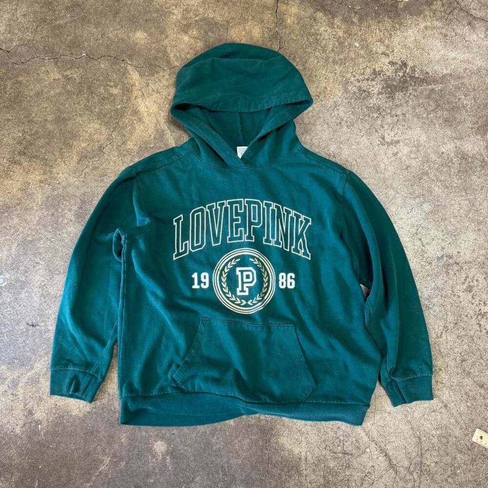 Victoria's Secret PINK Green Collegiate Logo Pullover Hoodie